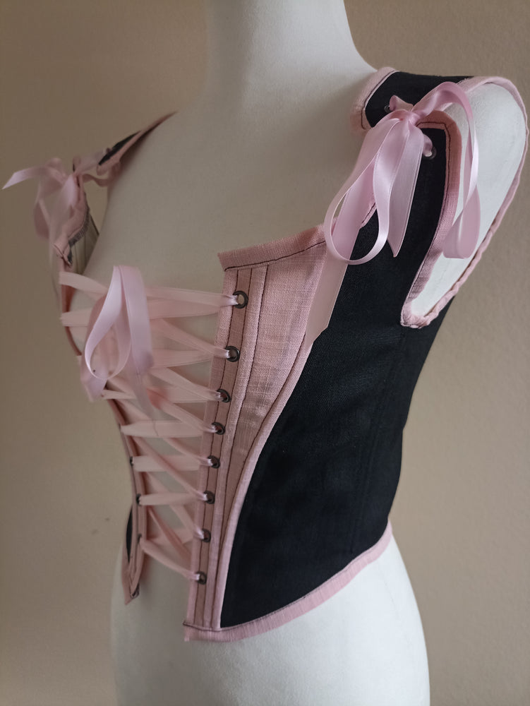 DEMETER Stays | 18th cent corset | Black Pink Linen